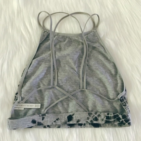 🪻3for12🪻 VS High Neck Strappy Lounge Sport Bra Crop Top XS Gray Tie Dye - Picture 5 of 9